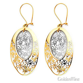 Large Oval Filigree 14K Two Tone Gold Drop Earrings