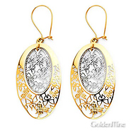 Large Oval Filigree 14K Two Tone Gold Drop Earrings