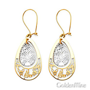 Medium Pear-Shape Filigree 14K Two Tone Gold Drop Earrings