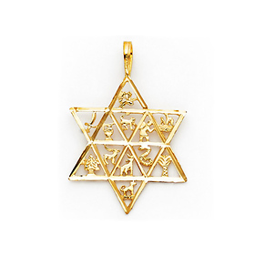 Star of David With 12 Tribes of Israel Pendant - 14K Yellow Gold