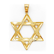 Large Diamond-Cut Star of David Pendant - 14K Yellow Gold