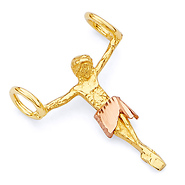 Petite Floating Jesus Body Crucifix Pendant in 14K Two-Tone Gold