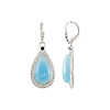 Pear Cabochon Milky Aquamarine Sterling Silver Drop Earrings with Blue Sapphire Accent