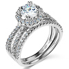 Reverse Split Shank Pave Halo 1-CT Round CZ Wedding Ring Set in 14K White Gold