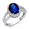 Split Shank Halo Oval Blue CZ Promise Engagement Ring in 14K White Gold
