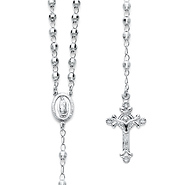 4mm Mirrorball Bead Our Lady of Guadalupe Rosary Necklace in Sterling Silver with Budded Crucifix 20in