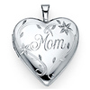 Mom & Flower Engraved Heart Locket Pendant in Sterling Silver