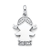 CZ Pigtails Little Girl Charm Pendant in 14K White Gold - Petite