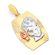 Small Praying Boy Faceted Charm Pendant - 14K Tricolor Gold