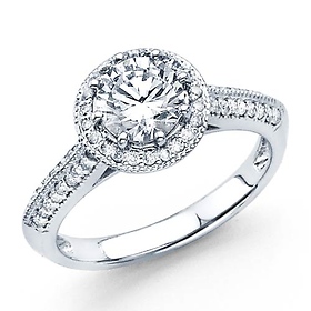 14K White Gold Knife-Edge Halo 1.0ct Round-Cut Engagement Ring 1.42ctw