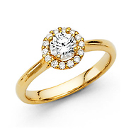 Classic 14K Yellow Gold Halo Round-Cut Diamond Engagement Ring .82ctw