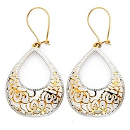 Medium Crescent Filigree 14K Two Tone Gold Drop Earrings