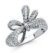 Dazzling CZ Double Ribbon Bow Cocktail Ring in Sterling Silver Rhodium