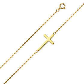 14K Yellow Gold Sideways Cross Bracelet 7in