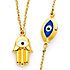 Hollow Hamsa and Floating Evil Eye Necklace in 14K Yellow Gold 17in