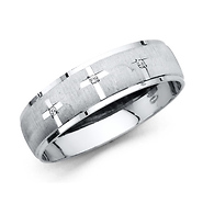 5.5mm Three Cross CZ Christian Wedding Band - 14K White Gold