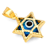 Star of David Evil Eye Pendant Charm - 14K Yellow Gold