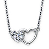 Mother Child Double Heart CZ Pendant in 14K White Gold