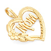 Mom Heart Pendant with Flower in 14K Yellow Gold - Mini