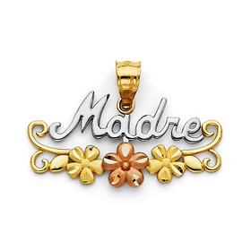 Madre Pendant with Flowers in 14K Tricolor Gold - Petite