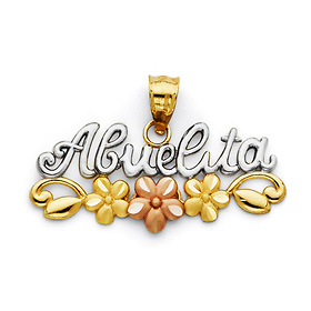 Abuelita Pendant with Flowers in 14K TriGold - Petite