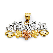 Abuelita Pendant with Flowers in 14K TriGold - Petite