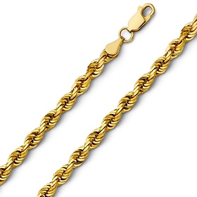 5mm 14K Yellow Gold Solid Men's Diamond-Cut Rope Chain Necklace 22-26in