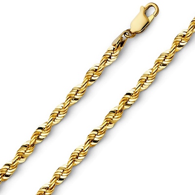 4.5mm 14K Yellow Gold Men's Diamond-Cut Rope Chain Necklace - Heavy 20-26in