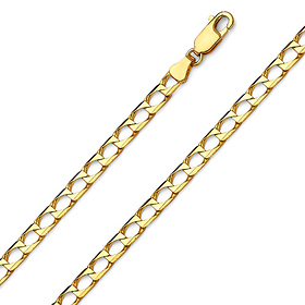 4mm 14K Yellow Gold Men's Square Curb Link Chain Necklace 20-24in ...