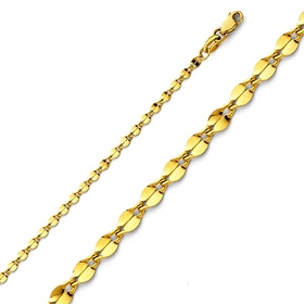2.2mm Solid 14K Yellow Gold Curved Mirror Chain Necklace 16-24inch