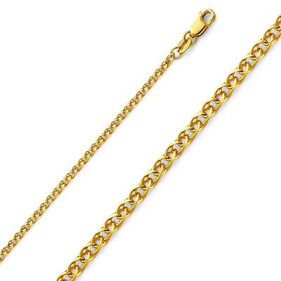 2mm Solid 14K Yellow Gold Flat Open Spiga Wheat Chain Necklace 16-24inch