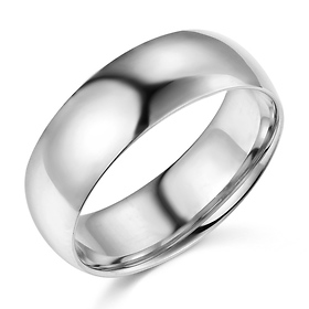 7mm Classic Light Dome Men's Wedding Band - 14K White Gold