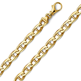 6.5mm 14K Yellow Gold Solid Men's Fancy Handmade Mariner Chain Necklace 26in