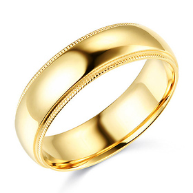 6mm Classic Light Dome Milgrain Wedding Band - 14K Yellow Gold