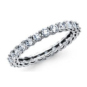 2.7mm Round Cubic Zirconia Eternity Ring Wedding Band in 14K White Gold