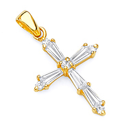 Petite Tapered Baguette CZ Cross Pendant in 14K Yellow Gold