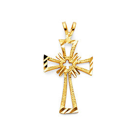Small Diamond-Cut Open Starburst Cross Pendant in 14K Yellow Gold ...