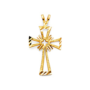 Small Diamond-Cut Open Starburst Cross Pendant in 14K Yellow Gold