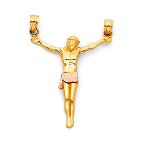 Medium Floating Jesus Body Crucifix Pendant in 14K Two-Tone Gold