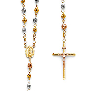 5mm Cut-Out Bead Our Lady of Guadalupe Rosary Necklace in 14K Tricolor Gold 26in