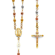4mm Cut-Out Bead Our Lady of Guadalupe Rosary Necklace in 14K Tricolor Gold 24in