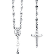 4mm Cut-Out Bead Our Lady of Guadalupe Rosary Necklace in 14K White Gold 24in