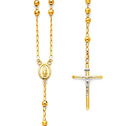 5mm Mirrorball Bead Our Lady of Guadalupe Rosary Necklace in 14K Two-Tone Gold 26in