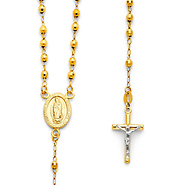 3mm Mirrorball Bead Our Lady of Guadalupe Rosary Necklace in 14K Two-Tone Gold 18in