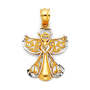 Petite Diamond-Cut Filigree Angel Pendant in 14K Two-Tone Gold