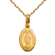 Virgin Mary Miraculous Mini Medal Necklace with Cable Chain - 14K Yellow Gold (16-20in)