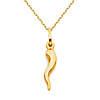 Small Cornicello Italian Horn Necklace with Oval Cable Chain - 14K Yellow Gold (16-20in)
