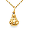 Laughing God Hotei Buddha Necklace Singapore Chain - 14K Yellow Gold (16-22in)