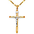 Large Rod Crucifix Necklace with Figaro Chain - 14K Two-Tone Gold 16-24in