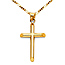 Small Rod Cross Necklace with Figaro Chain - 14K Yellow Gold (16-24in)